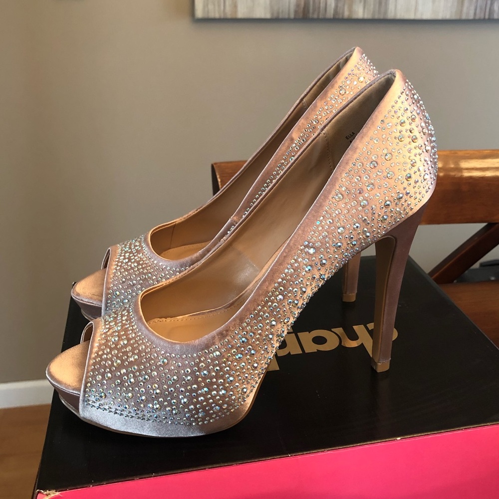 Embellished open toe heels